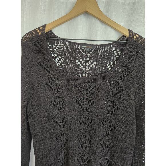 BCBG Maxazria XL Black Open Knit Crochet Sweater Top Festival Boho Hippie Grunge - Picture 4 of 10